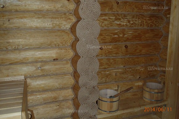 Пример отделки джутовым канатом деревянной бани. Пример отделки джутовым канатом деревянной бани.